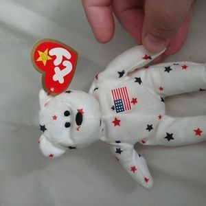 𝅺TY Teenie beanie baby Glory the bear. Red white blue.